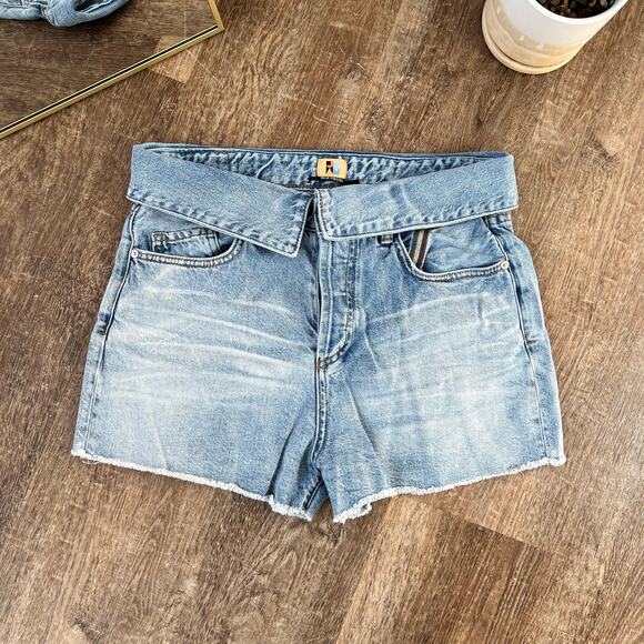 Jean Atelier Flip Fold-Over High Waisted Denim Shorts Authentic - Picture 1 of 8
